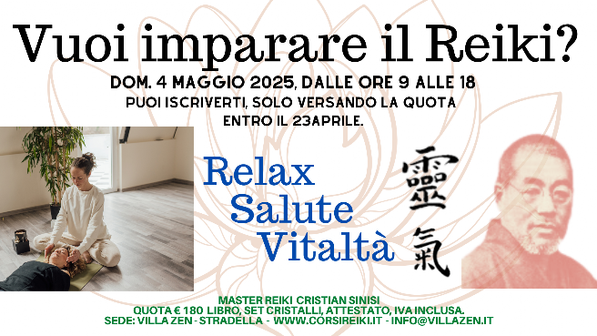 corso reiki 1° livello a stradella domenica 4 maggio 2025